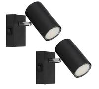 Applique murale Spot mural Chambre à coucher, spot mural moderne avec spot orientable, métal, chrome noir, 1x douille GU10, LxPxH 12x7x10 cm, lot de 2