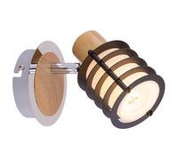 Applique murale Spot mural Lampe en bois Spot mural, spot mobile, style rustique métal bois verre satiné, douille E14, LxlxH 14,7x10x12cm