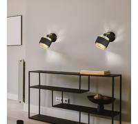 Applique Murale Spot Mural Lampe Spot E14 or Noir Tissu Spot Réglable 2x