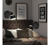 Applique murale applique design spot spot noir réglable, métal, 1x LED 3 watts 295 lumen blanc chaud, DxH 9x10 cm, lot de 2