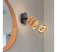 Applique murale style campagnard en bois MDF, lampe de salon avec spot mobile, métal noir marron, 1x E27, LxH 12x17,5 cm