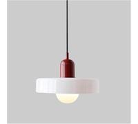 Applique Murale Suspension en Verre Abat-Jour Rond Lampe Suspendue Macaron Plafonnier Éclairage à Tête Unique Lampe De Table à Manger Luminaire E27 Plafonniers Suspendus, Red+White