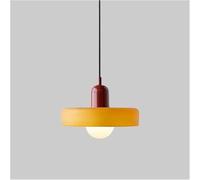 Applique Murale Suspension en Verre Abat-Jour Rond Lampe Suspendue Macaron Plafonnier Éclairage à Tête Unique Lampe De Table à Manger Luminaire E27 Plafonniers Suspendus, Red+Yellow