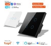 Applique murale tactile intelligente sans fil, 1 2 3 4 boutons, WiFi RF, 433mhz, avec bouton de commutation, 220V, sans neutre, EU, Tuya, Alexa Google white 1 gang