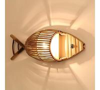 Applique Murale Tissée à La Main Créative en Forme De Poisson Bambou Art Light Rétro Éclairage Mural en Bambou E27 LED Chambre à Coucher Chevet Mural Applique pour Escalier Cuisine Salle De