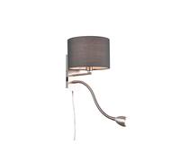 Applique Murale Tissu Liseuse E14 LED H: 23,5 CM Interrupteur Nickel Gris