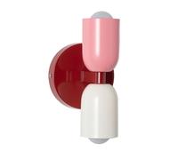 Applique Murale TWIN Rose et Crème Double Éclairage Haut et Bas, Base Rouge, Métal, 2 Douilles E27