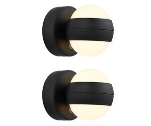 Applique murale Up Down Lampe de salon Batterie USB noire Touchdimmer Boule, plastique, 1x LED 1,4W 90Lm blanc chaud, DxP 10x12,5 cm, 2er Set