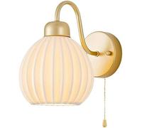 Applique Murale V-intage Moderne En Or Avec Interrupteur À Tirette, Céramique Plissée Compatible With La,Luxe