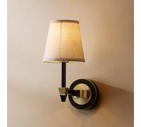Applique Murale Vintage Antique du Milieu du siècle avec Abat-Jour cylindrique en Lin Blanc, Finition Laiton rétro, Lampe Murale câblée en métal E27 pour Salle de Bain, vanité, Chambre (1 tête)