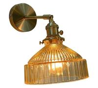 Applique murale vintage avec abat-jour en verre plissé Edison, éclairage mural, couche de base en cuivre, bras réglable, luminaire mural pour chambre à coucher, salon, cuisine, couloir, salle de bain