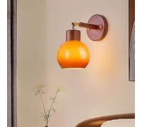 Applique Murale Vintage E27, Abat-Jour en Verre créatif, 3000K, orientable à 180°, en Bois Massif et Fer, idéale pour la Lecture au Chevet, dans Le Salon ou Le Couloir (C)