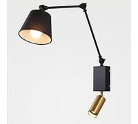 Applique murale vintage E27, éclairage mural rétro à bras long réglable en métal noir avec spot mural rotatif E27, lampe de chevet de chambre à coucher de style campagnard, lampes de lecture murales,