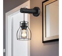 Applique murale vintage en bois pour salon, abat-jour cage, éclairage de couloir noir, design grille métallique, 1x E27, LxH 13,6x33 cm