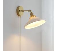 Applique Murale Vintage en Laiton et Verre avec Interrupteur à chaîne brossé pour Salle de Bain, Lampe Murale Blanche pour Chambre à Coucher, Chevet, Salon, Ferme