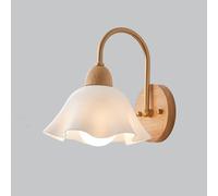 Applique murale vintage en verre opalin pour chambre d'enfant, abat-jour fleuri, style rustique, fixation murale en bois, col de cygne, lampe murale nordique moderne pour table de chevet, salon, por