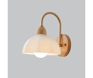 Applique murale vintage en verre opalin pour chambre d'enfant, abat-jour fleuri, style rustique, fixation murale en bois, col de cygne, lampe murale nordique moderne pour table de chevet, salon, por