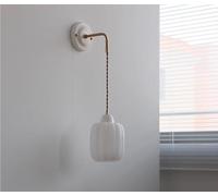 Applique Murale Vintage, Lampes murales à Cordon réglable, Abat-Jour en céramique et Verre, luminaire Mural pour Chambre, Salle de Bain, Salon, Couloir