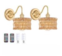 Applique Murale Vintage Rechargeable, Applique Murale d'intérieur E27 RGB à intensité Variable avec télécommande, Applique Murale sans Fil, dorée, Rechargeable par USB, sans Alimentation, Appliques