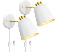 Applique Murale Vintages avec Interrupteur Marche Et Prise Lampe Murale Industrielles Rotatif E26 Lampe de Chevet Éclairage Mural Moderne Interieur Rétro pour Chambre Restaurant (Blanc,2 Pièces)