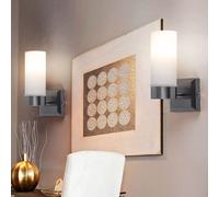 Applique murale LED en verre IP44 pour salle de bain, applique en verre opale pour salle de bain, métal nickel mat, 1x 6W 300Lm blanc chaud, HxP 18,5x11,5 cm, lot de 2