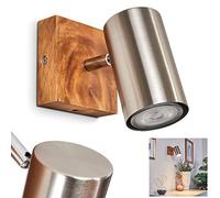 Applique murale Zuoz en bois & métal nickel mat, spot rotatif de style moderne, luminaire idéal dans un salon contemporain, pour 1 ampoule GU10, ampoule(s) non incluse(s)