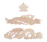 Applique Non Peinte Dragon et Phénix en Bois Sculpté 3 Pièces