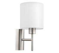 Eglo Applique murale Pasteri, lampe murale textile 1 flamme, lampe de couloir en métal argenté et tissu blanc, douille E27
