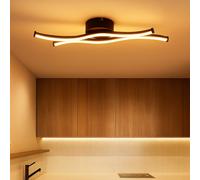 Plafonnier Lampe de salon Plafonnier LED Chambre à coucher Vagues, noir opalin, 12W 560lm blanc chaud, LxlxH 47,6x10x5,6 cm