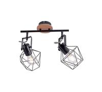 Applique Plafonnier Métal Bois 2-Flamme E27 61 Cm Longue Lampe Plafonnier