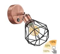 Applique RETRA interrupteur bronze mat rond ; abat-jour cage + ampoule LED or [EEK: E]