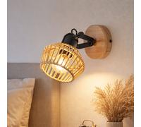 Applique murale LED Applique de salon corde de chanvre aspect bois réglable, métal noir,7W 806lm blanc chaud, lxh 16x22 cm