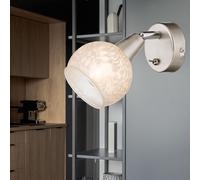 Applique murale spot spot mural métal, nickel mat, verre satiné, abat-jour, décor givré, spot orientable, 1x E14x HxLxP: 15x9,8x18,6 cm