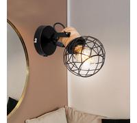 Spot mural mobile bois métal maille abat-jour brun noir