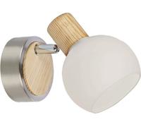 Applique TONG 1xE14/25W, nickel satiné/bois clair/blanc L : 100, l : 130, H : 140, douille E14, intensité lumineuse variable