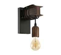 Eglo Applique murale intérieure Townshend 4, luminaire d’intérieur au | design vintage et industriel, lampe retro en acier noir et bois, douille E27