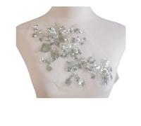 Appliques de dentelle brodées 3D, Patch fleurs colorées, paillettes cousues sur vêtements, 28 x 16cm(Silver)