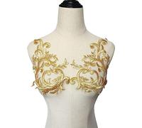 Appliques en dentelle brodée de fleurs, Lot de 2 patchs brodés en dentelle et fleurs multicolores à coudre for robe de mariée(Gold)