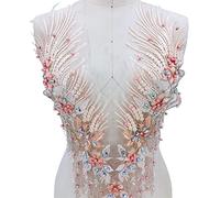 Appliques en dentelle brodée de fleurs, Perles, strass, dentelle, appliques, perçage, patchs floraux, accessoires faits main(Purple)