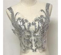 Appliques en dentelle, Fil garniture broderie appliques paillettes coudre sur patchs multicolore 2 pièces(Style4 Silver)