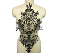 Appliques en dentelle, Patchs en dentelle florale brodés multicolores, garnitures maille for robe de mariage, bricolage(Black)