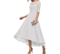 Appliques en dentelle pour mère de la mariée, manches 3/4, longueur thé, mousseline de soie, robes formelles de fête de mariage, robes de bal pour femmes, blanc, 48