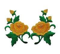Appliques for Clothes,Embroidered Flower Fabric Patches,1 Pair Embroidered Appliques Sew Iron on Patches(Jasmin Bud Gold)