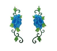 Appliques for Clothes,Embroidered Flower Fabric Patches,1 Pair Embroidered Appliques Sew Iron on Patches(Peony Blue)