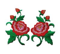 Appliques for Clothes,Embroidered Flower Fabric Patches,1 Pair Embroidered Appliques Sew Iron on Patches(Jasmin Bud Red)