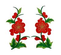 Appliques for Clothes,Embroidered Flower Fabric Patches,1 Pair Embroidered Appliques Sew Iron on Patches(Plum Red)