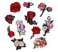 Appliques for Clothes,Embroidered Flower Fabric Patches,11Pieces Rose Flower Embroidered Iron On Patches