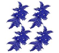 Appliques for Clothes,Embroidered Flower Fabric Patches,4 Pack Glitter Rhinestone Flower Applique(Blue)
