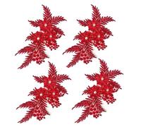 Appliques for Clothes,Embroidered Flower Fabric Patches,4 Pack Glitter Rhinestone Flower Applique(Red)
