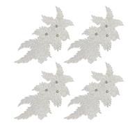 Appliques for Clothes,Embroidered Flower Fabric Patches,4 Pack Glitter Rhinestone Flower Applique(White)